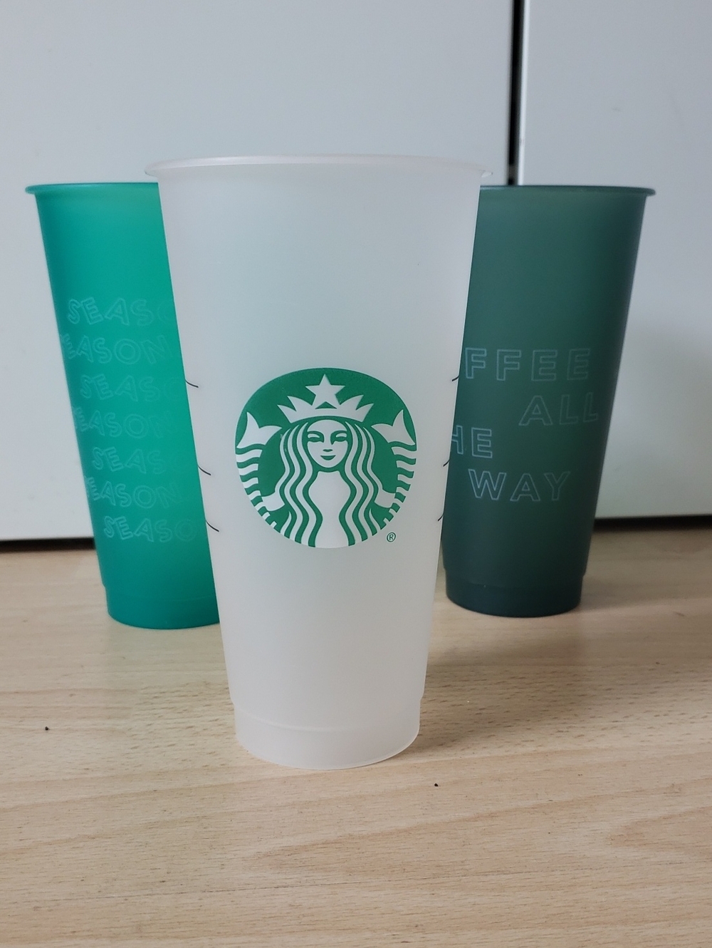 Starbucks 3 Frosted  Cold Cup with Green Logo - Reusable Drinkware